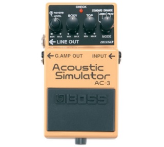 Disponble chez dianorgues la rockshoppe  Simulation avancée d'un son acoutique sur une guitare électrique.  Combien de fois avez-vous regretté de ne pas avoir pris de guitare acoustique sur scène ou au studio? Si vous aimez voyager léger, une guitare supplémentaire peut être une galère. Emportez la pédale BOSS AC-3 à la place! Cette nouvelle pédale exploite la technologie de modélisation COSM® pour transformer votre guitare électrique en fabuleuse guitares acoustiques.  Advanced Electric-To-Acoustic Guitar Modeling  BOSS is pleased to offer another “Authentic BOSS” Compact Pedal; the AC-3. How many times have you been onstage or in the studio with your electric guitar, and wished that you’d brought an acoustic along? For musicians who travel light, hauling an extra guitar to the gig isn’t always the most attractive option. BOSS AC-3 to the rescue! This new-generation compact pedal employs COSM modeling technology to transform any electric guitar into a variety of beautiful acoustic guitars.